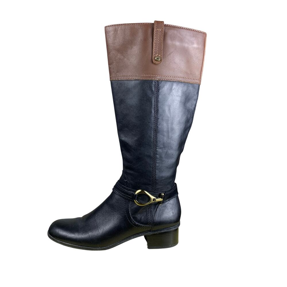 Bandolino Riding Boots Womens 9M Black Brown LeatherTall Equestrian Boots